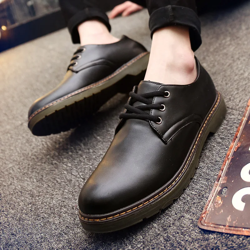 

2019 Winter New Style Students Korean-style Men Big Head Leather Shoes Men's England Youth Business Casual Black And White with