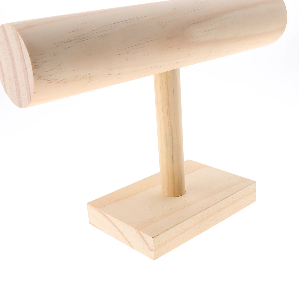 

Unpainted Solid Wood T-Bar Bracelets Bangle Wristwatch Jewelry Display Stand Hanger Rack Showing Shelf