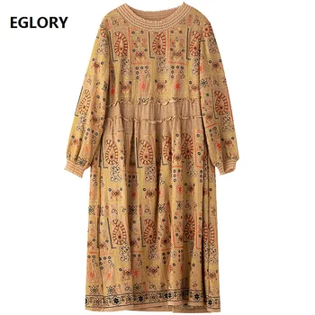 

Turtleneck Sweater Dress 2020 Autumn Winter Fashionable Women Embroidery Flower Patterns Knitting Long Sleeve Wool Linen Dress