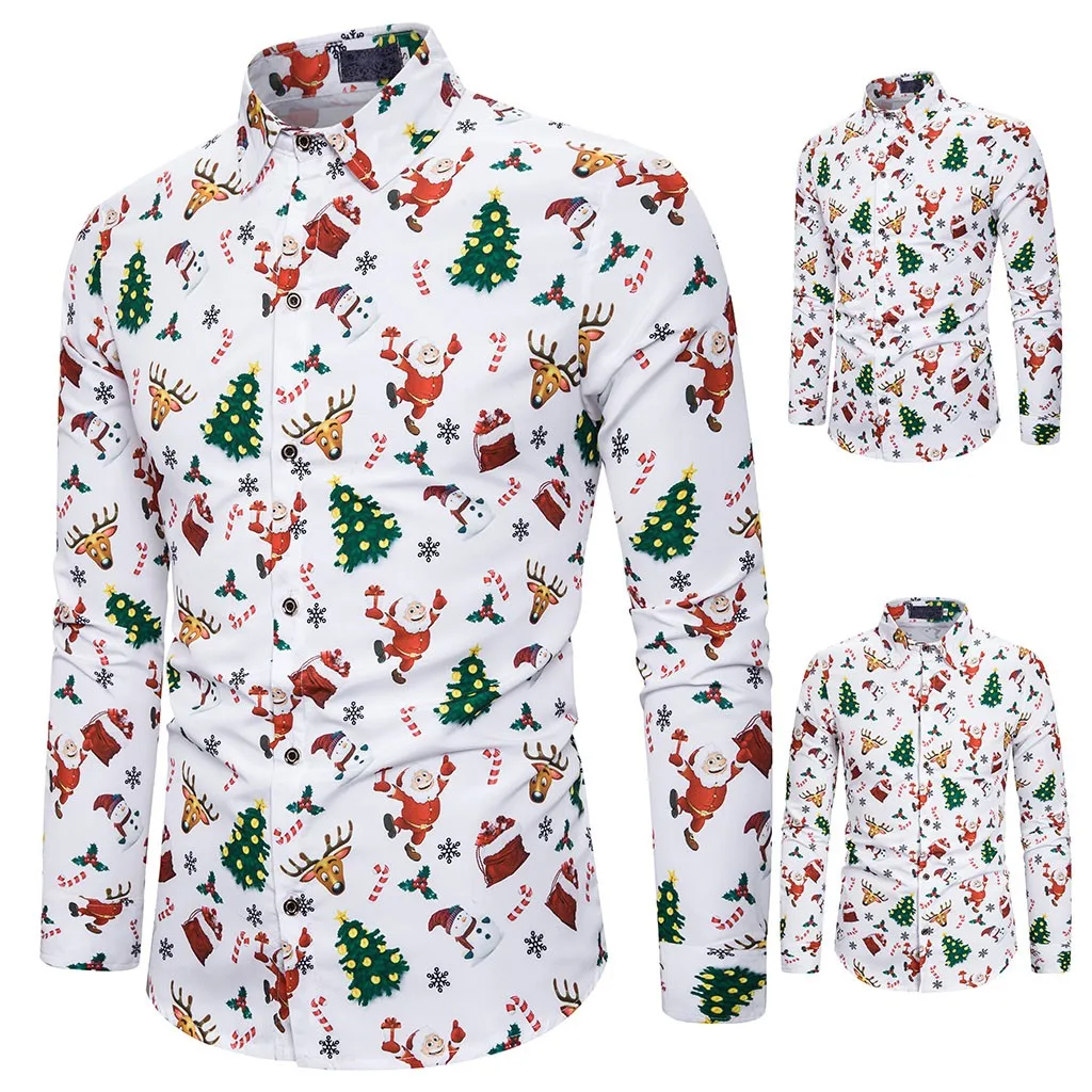 

Fashion Mens Shirts Christmas Printed Long Sleeve Casual Shirts Fit Silm Shirt Autumn Winter Tops