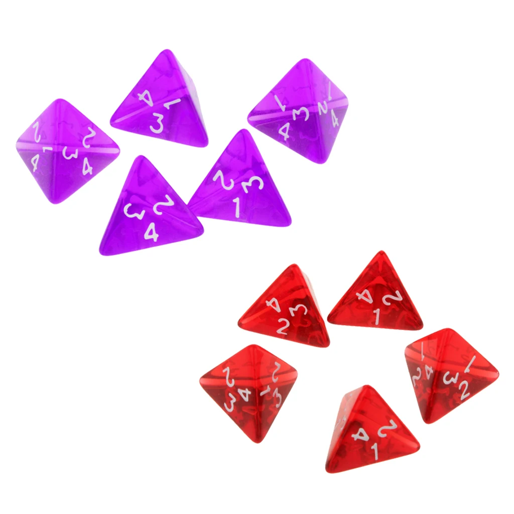 10x Dice Role Playing Polyhedral D4 For Board Game Table Games 2cm - Red + Purple
