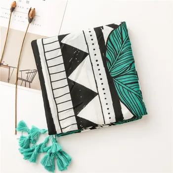 

Vintage hijab scarf foulard femme women winter autumn ethnic long green black geometric pattern scarfs for ladies