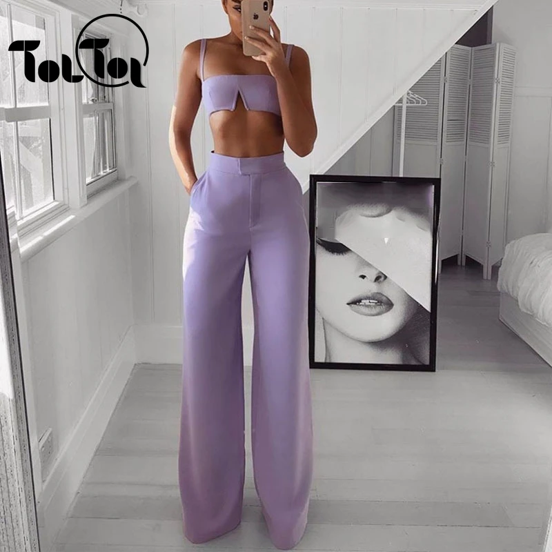 

Sexy Autumn Two Piece Set Crop Tops And Long Pants Bodycon Matching Sets Summer Clothes For Women Suits
