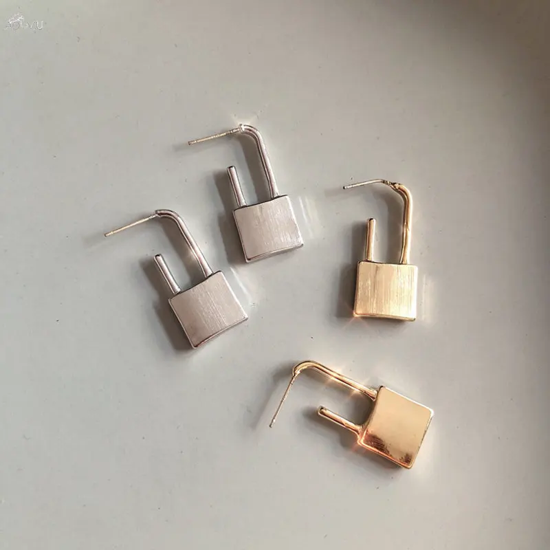 AOMU, модные серьги с замком, висячие серьги, металлические золотые серьги, S925 Стерлинговое Серебро, серьги-гвоздики для женщин, ювелирный набор