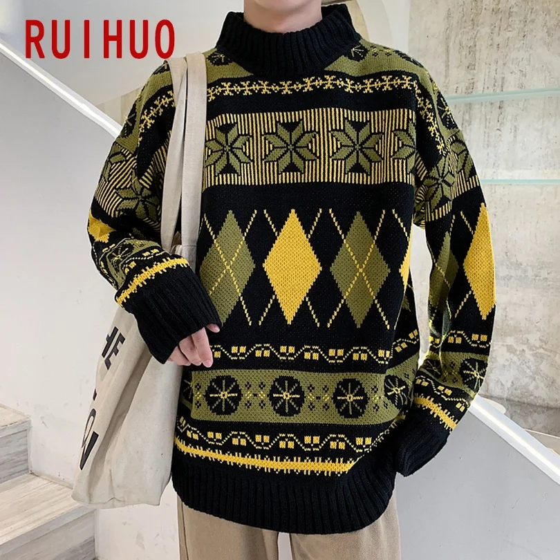 RUIHUO осенне-зимний повседневный мужской свитер с круглым вырезом вязаный пуловер Мужской Модный хлопковый мужской свитер теплый вязаный M-2XL