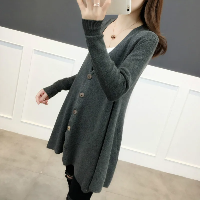 dark gray Neploe женский кардиган свитер v-образный вырез однотонный свободный однобортный Повседневный вязаный кардиган пальто трикотажная одежда неправильной формы куртка 54741 - Цвет: dark gray