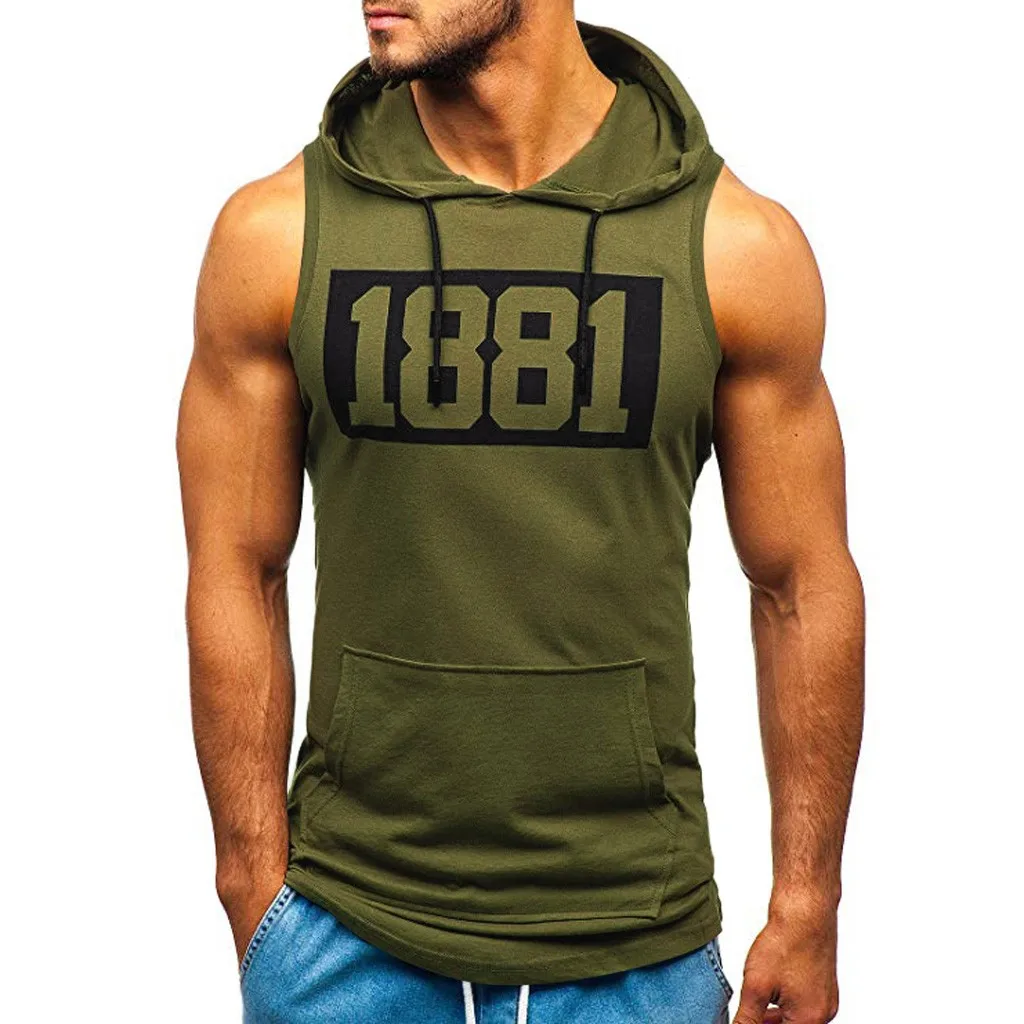 Camiseta sin mangas con estampado muscular para hombre, chaleco con capucha para Fitness, camiseta sin mangas informal de verano para entrenamiento de culturismo, ropa de marca