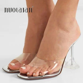 

Summer Women Pumps Silver PVC Jelly Slippers Open Toe High Heels Women Transparent Perspex Slippers Shoes Heel Clear Sandals