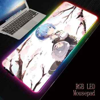 

ZSUXTC Rem Re Zero Anime Girl RGB Gaming Mouse Pad Large Computer Mouse Pad Gamer Backlight Mause Pad Carpet Keyboard Desk Mat