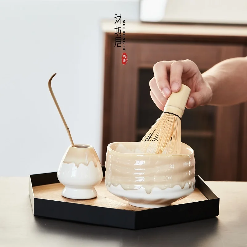 Matcha Tea Set Tea Set 1-4pc japanese tea set bamboo matcha whisk scoop ceremic Matcha Bowl Whisk Holder matcha tea sets