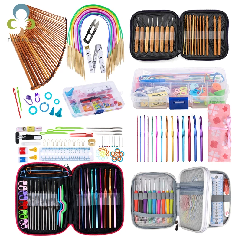 1Set Crochet Hooks Set With Case 14 Styles Knitting Needles Set DIY Needle Arts Craft Scissors  Markers Sewing Tools YJN