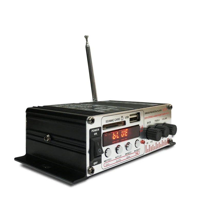 Мини-усилитель мощности для автомобиля 2 канала HIFI аудио усилитель мощности Дисплей Bluetooth стерео автомобильный кинотеатр усилитель с fm-радио USB/TF/AUX