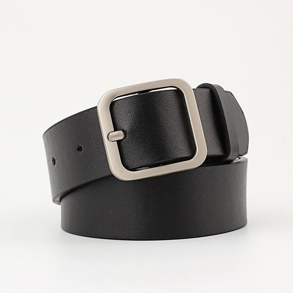 Ladies Belts Silver Gold Square Buckle Belt Wild Decoration Dress Waistband NUBLT0361 - Цвет: Silver Black