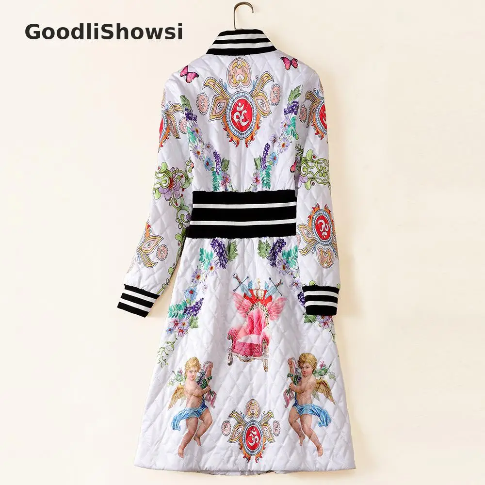 GoodliShowsi Зимние Модные женские стеганые куртки, шикарный принт, стоячий воротник, куртки для холодной погоды, приталенные парки, пальто для женщин
