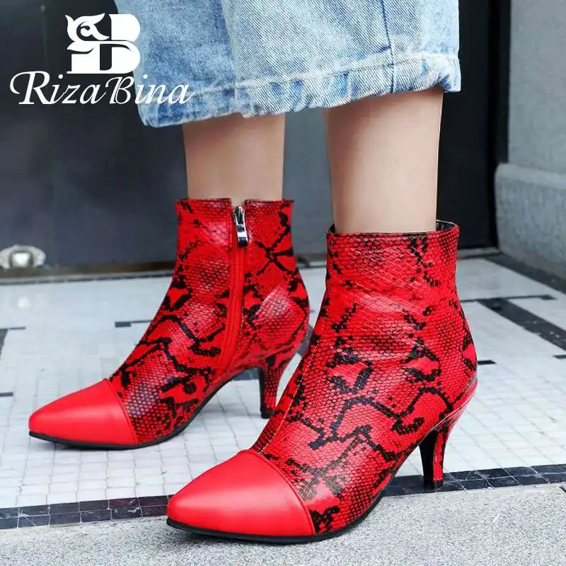 

RizaBina 4 Color Women Ankle Boots Pointed Toe Zipper High Heels Shoes Sexy Snakeskin Autumn Winter Women Footwear Size 33-48
