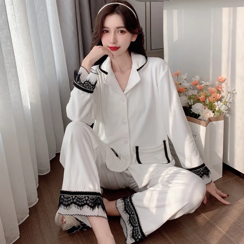 

Women's pajamas Island velvet Pajamas Set double-sided velvet pajamas two-piece set pajama set