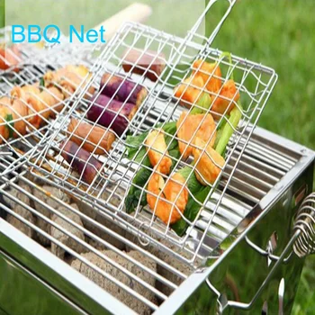 

Barbecue Meshes Camping Grill Rack BBQ Clip Folder Grill Roast Folder Basket Tool Meat Fish Vegetable BBQ Tool Wooden Handle