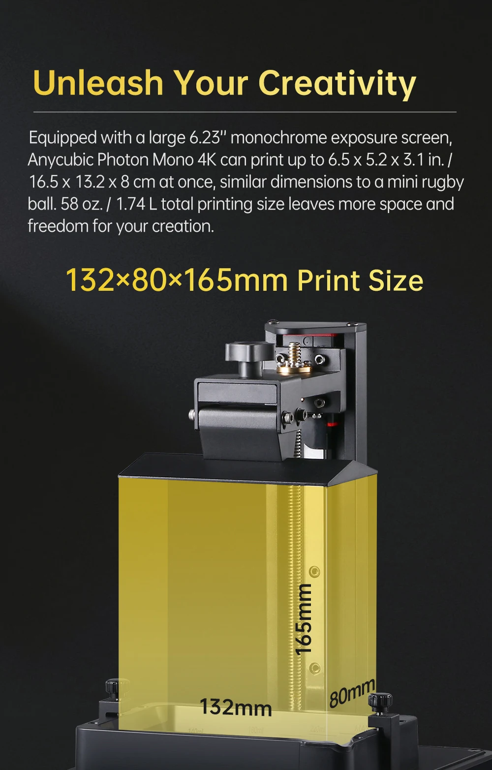 ANYCUBIC Photon Mono 4K New Upgrade High-Speed SLA LCD UV Resin 3D Printer Equiped With 6.23" 4K Monochrome Screen, 132*80*165mm 3 d printer