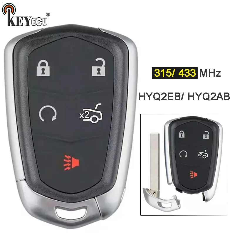 KEYECU 315 МГц/433 МГц HYQ2EB/HYQ2AB БЕСКЛЮЧЕВОЙ умный дистанционный ключ 6 кнопочный дистанционный брелок для Cadillac ATS CTS 17- XTS CT6 16-19