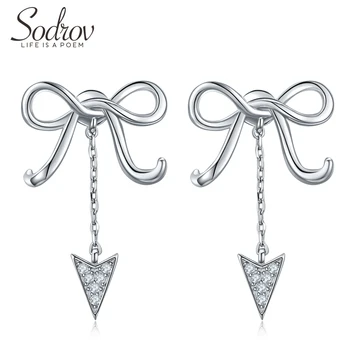 

SODROV Silver 925 Jewelry Romantic Style Engagement 925 Sterling Silver Bow Shape Stud Earrings for Women Female silver Earrings