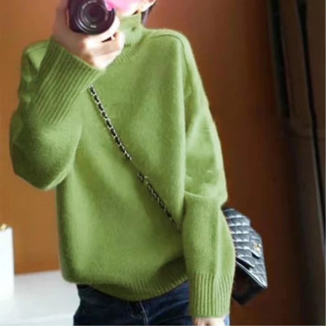2019 new sweater women  turtleneck pullover women  Orange Cashmere sweater Fashion casual knitted sweater winter clothes women pea green color