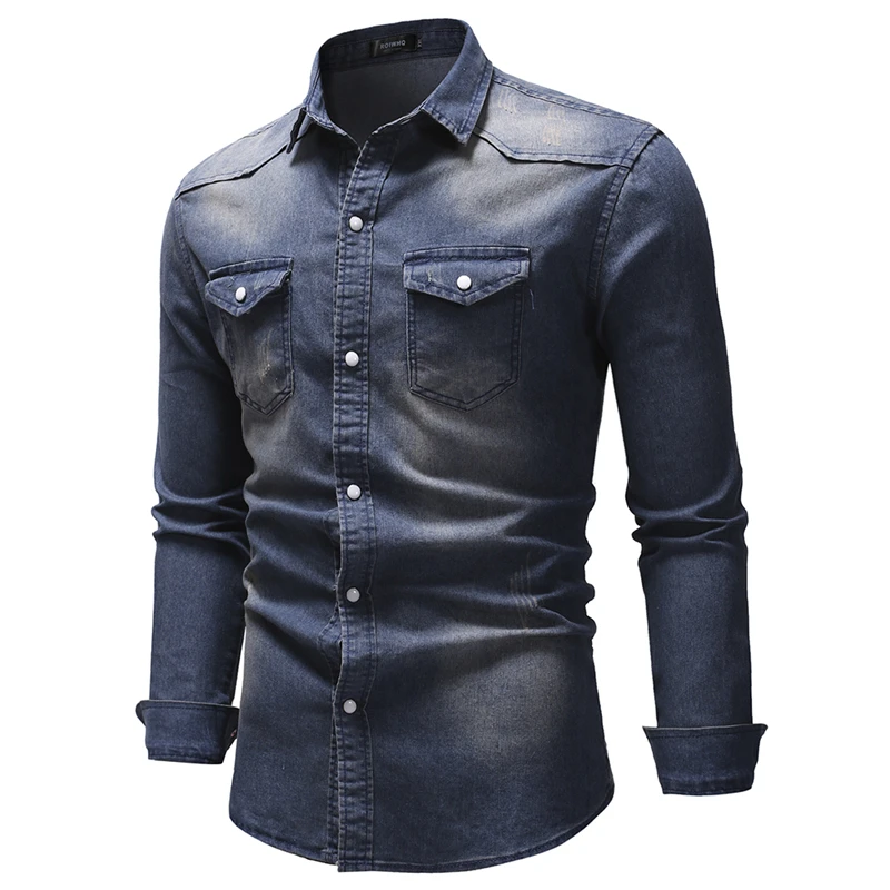 Jeans Shirt Long-Sleeve NEGIZBER Cotton High-Quality Spring Men Casual for Mens Solid-Color