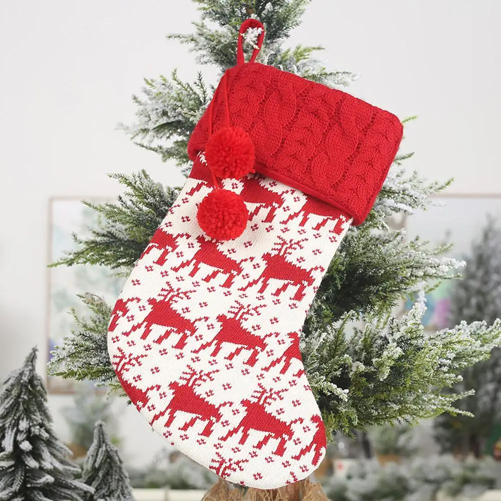 

1Pc Durable Christmas Stocking Elk Snowflake Print Sock Candy Gift Bag Hanging Decoration