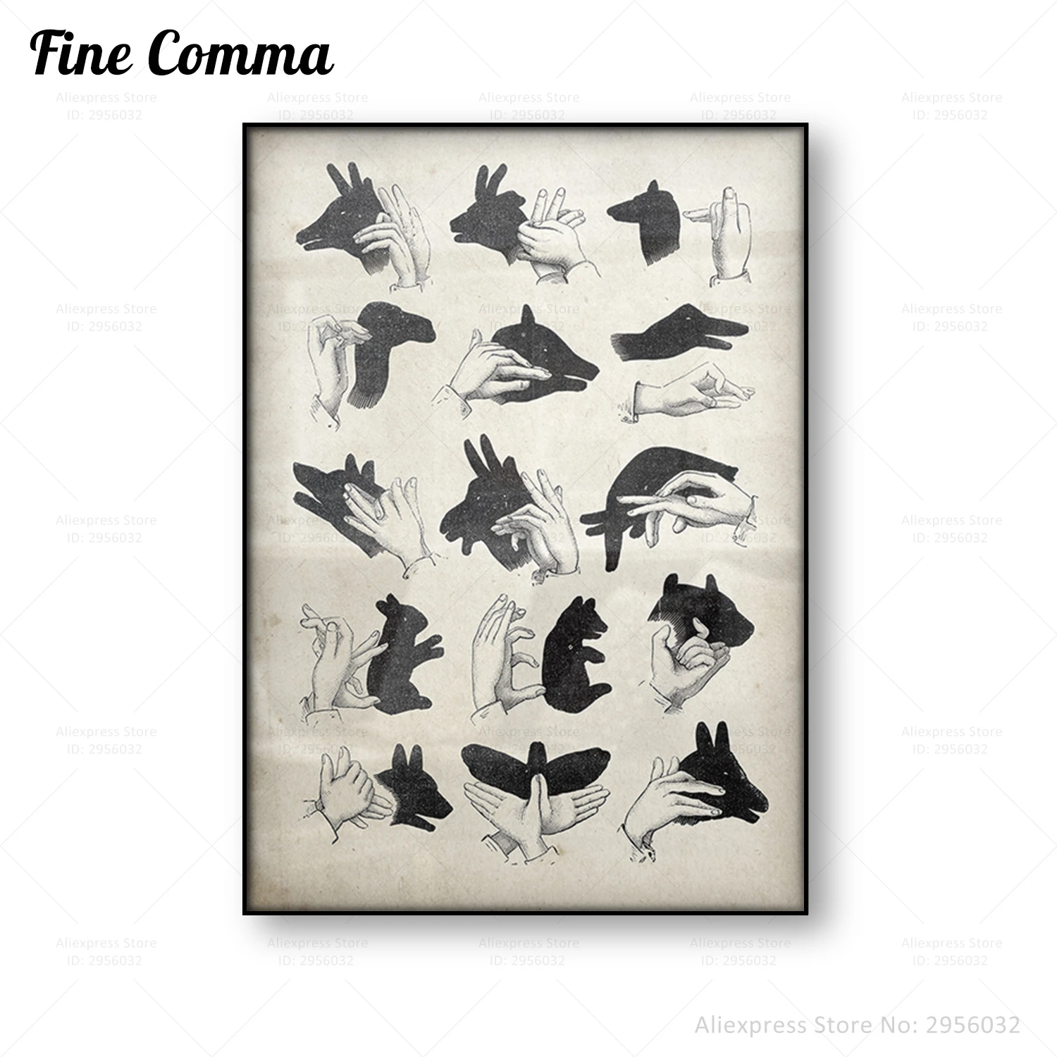Vintage Poster Hand Shadow Puppets Wall Art Canvas Print Antique Magical Art Animal Canvas Painting Home Decoration Picture Painting Calligraphy Aliexpress