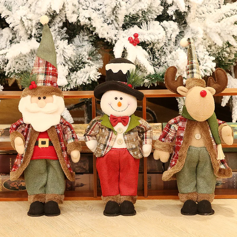 Большие размеры Рождественские куклы выдвижной Санта-Клаус снеговик лося игрушки рождественские фигурки Рождественский подарок для ребенка красный орнамент с рождественской елкой