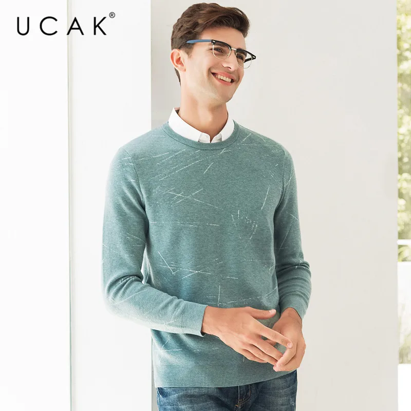 Low Price UCAK Brand Sweater Men Business Shirt Collar Twinset Pull Homme Knitwear Pullover Men Autumn Winter Cotton Jersey Hombre U1005