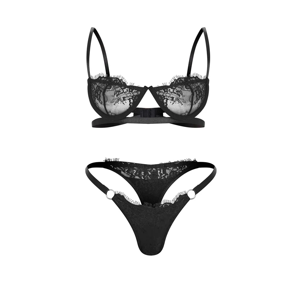 Sexy Women's Bra Female Intimate Sexy See-through Push-up Bra and Brief Set Lace Lace Women's Underwear Set Lingerie