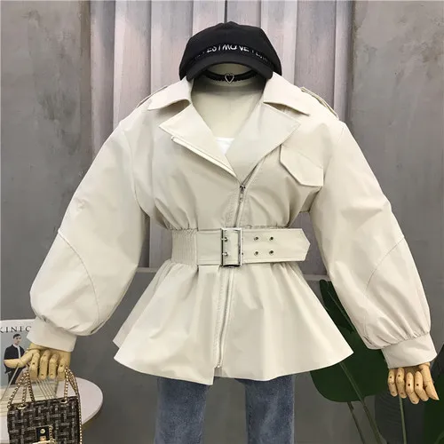 Creamy-white OCEANLOVE, замок-молния, стрейчевое пальто работать с модной ременной Осенне-зимнее пальто Для женщин отложной воротник Винтаж одежда 13185 - Цвет: Creamy-white