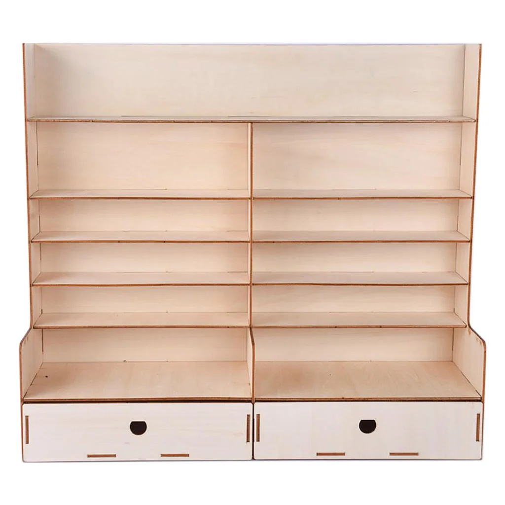 Table Rack Wooden Paint Bottles Display Rack Organizer Holder - 6 Tier with 2 Cabinets