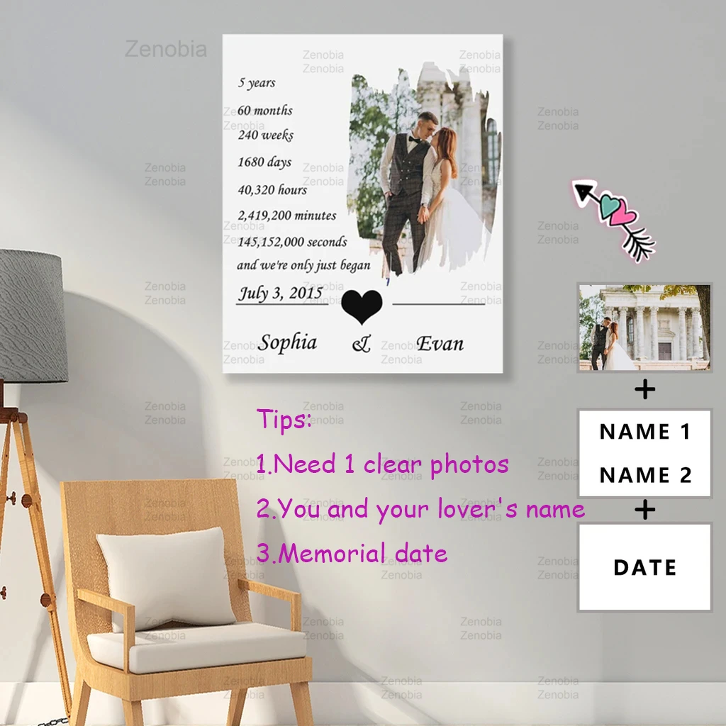 

Custom Anniversary Canvas Painting Modular Hd Posters and Prints Wall Art Sweet Love Bedside Customize Art Print Home Decoration