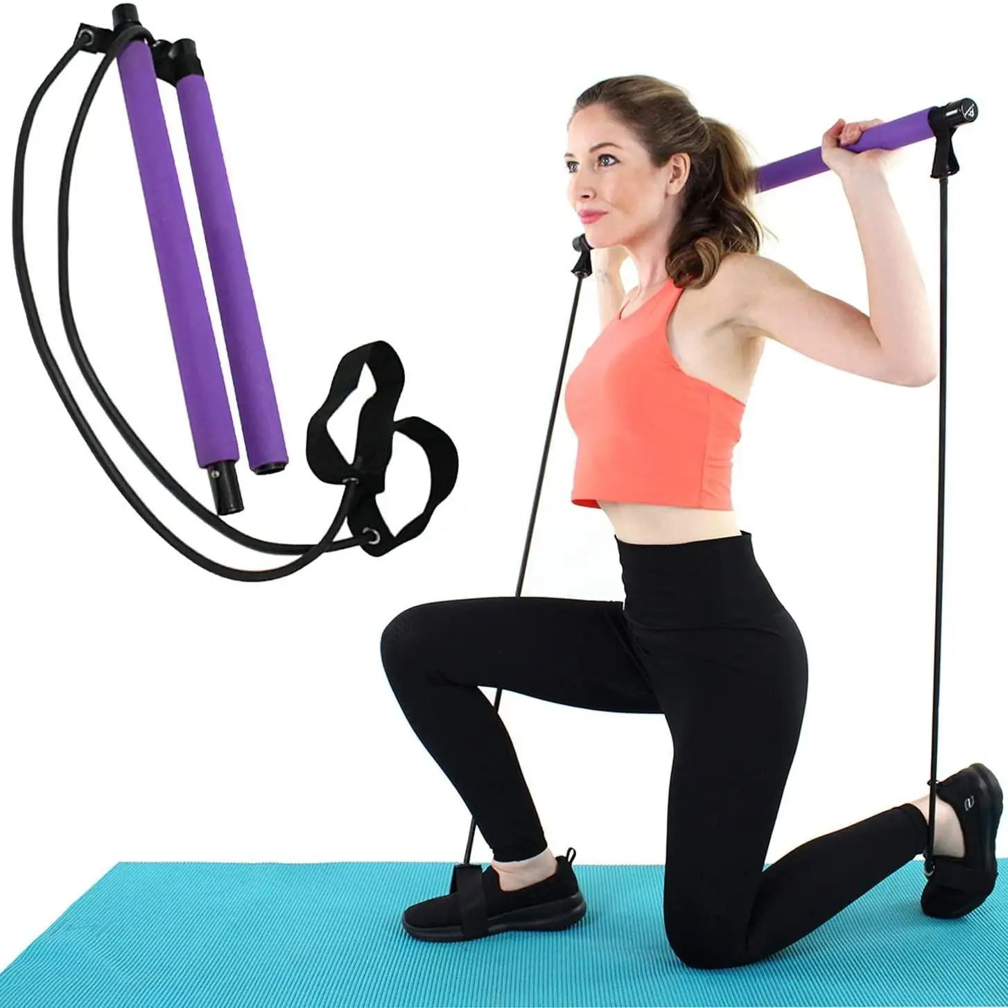 

Portable Yoga Pilates Bar Stick with Resistance Bands Crossfit Gym Workout Stick Bodybuilding Training Pull Rope Fitness Puller