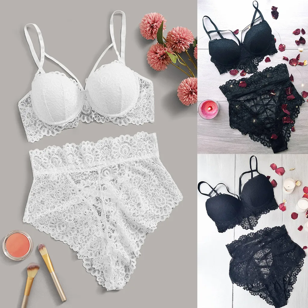 

Women Lingerie Corset Transparent Lace Underwear Racy Muslin Sleepwear Underwear Tops+briefs Bra And Panty Set Lenceria Mujer