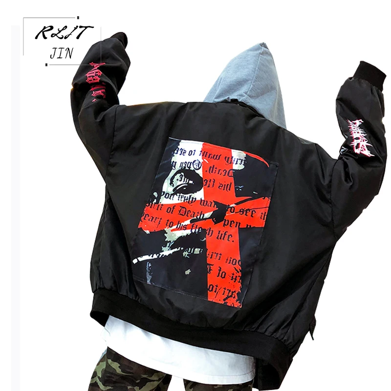 

2019 Autumn New Hip Hop Streetwear Jaqueta Masculino Rear Printing Jackets Side Pocket Jacket Men Zipper Windbreaker Fashion