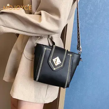 

Flap Chain PU Leather Crossbody Bag For Women 2019 Small Shoulder Messenger Bag Women Wide Bucket Shoulder Handbag Purse