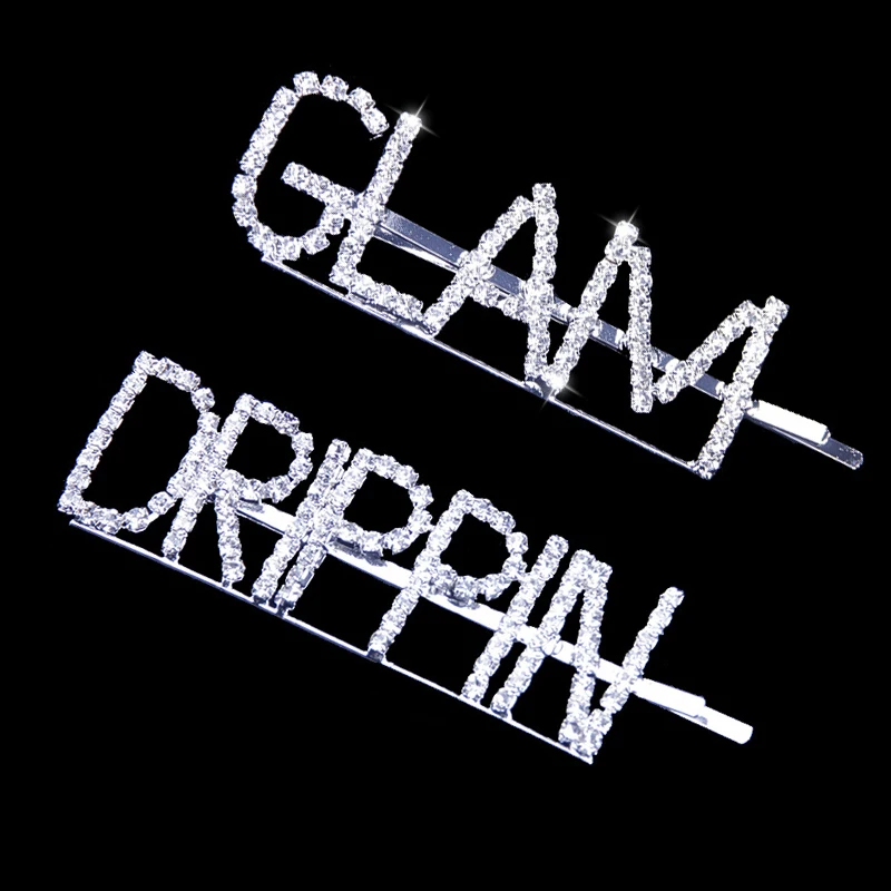 1 шт. Модный Блестящий кристалл шпильки со стразами GLAM/DRIPPIN буквы заколки для волос заколка аксессуары для укладки волос для женщин девочек