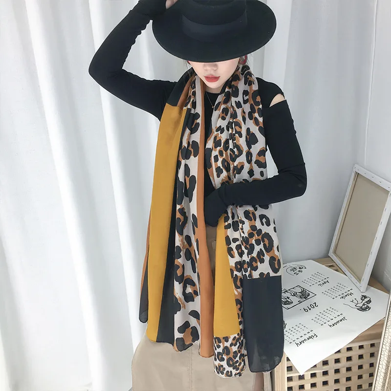Классический Леопардовый зернистый платок для леди, длинный теплый хлопковый и льняной светильник, мягкий шарф, горячая Распродажа, многофункциональные обертывания 186x88 см - Цвет: 4