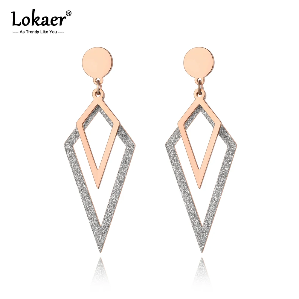 

Lokaer Trendy Bohemia Stainless Steel Hand Made Triangle Stud Earrings For Women Girls Rose Gold Scrub Earrings Jewelry E19204