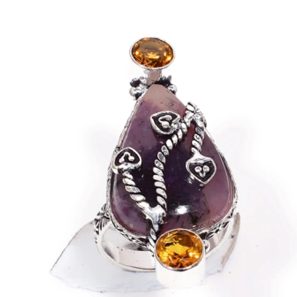 Fluorite + Citrine Silver Overlay over Copper Jewelry USA Size : 7.5 R5642 | Украшения и аксессуары