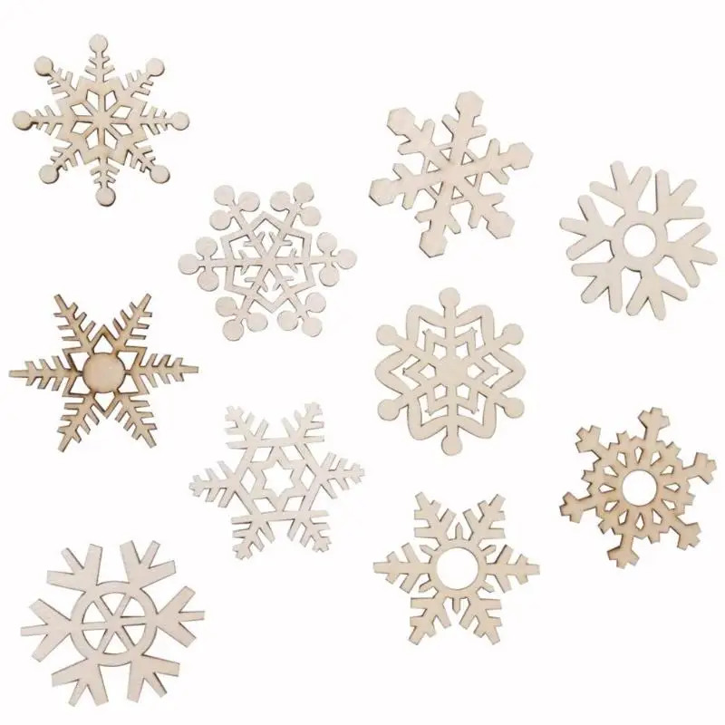 10pcs Christmas Wooden Snowflake Shape Hanging Ornament Charms Drop Pendant