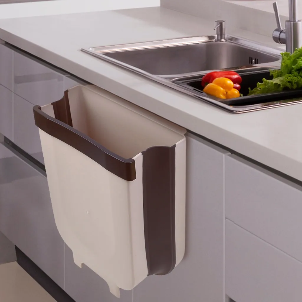 Kitchen trash can Wall Mounted Folding Wet and Dry Separation Waste Bin Kitchen Cabinet Door Hanging Trash Bin Small Big