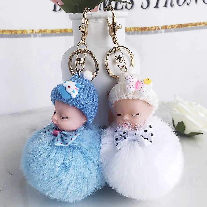 Милый спальный бантик Детская кукла брелок пушистый мех помпон меховой шар для