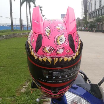 

free shipping motorcycle helmet pink eyes with pink horns winter season helmet capacete casco