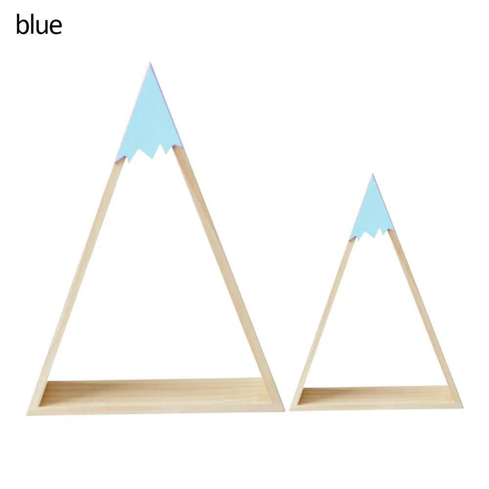 blue 2 шт деревянные треугольные настенные полки плавающие стеллажи для хранения креативные настенные подвесные полки украшение дома украшения детской комнаты - Цвет: blue