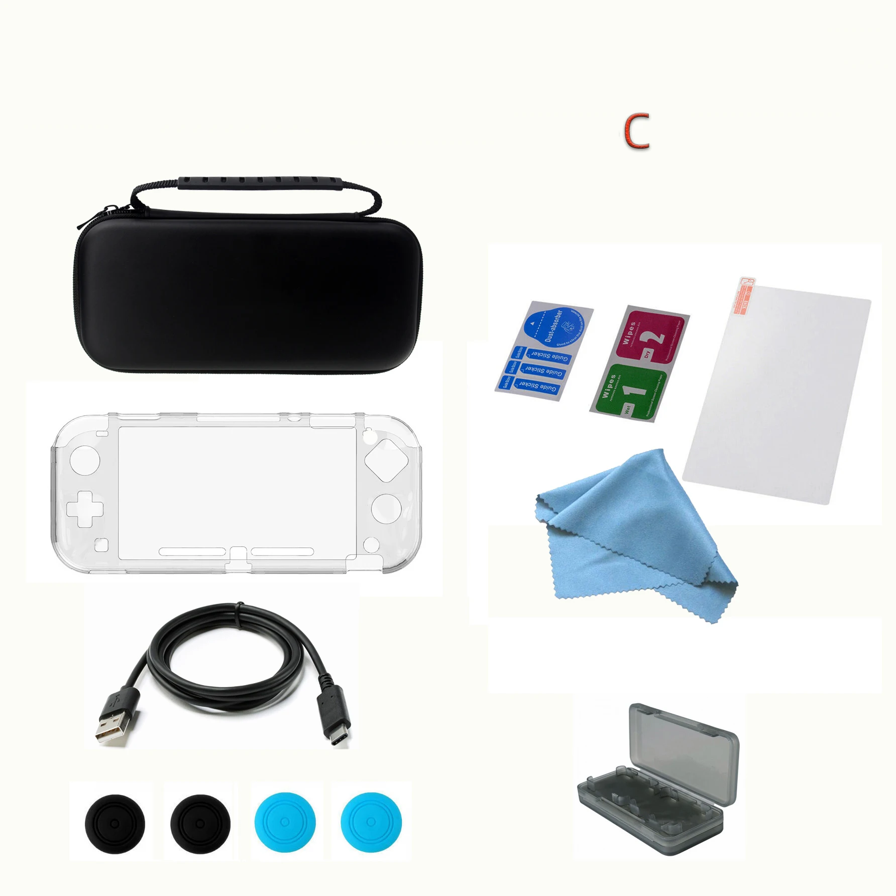10 в 1 супер пакет набор для nyd Switch Lite с сумкой для переноски большого пальца крышка Чехол экран Флим карта коробка оболочка для NS - Цвет: C