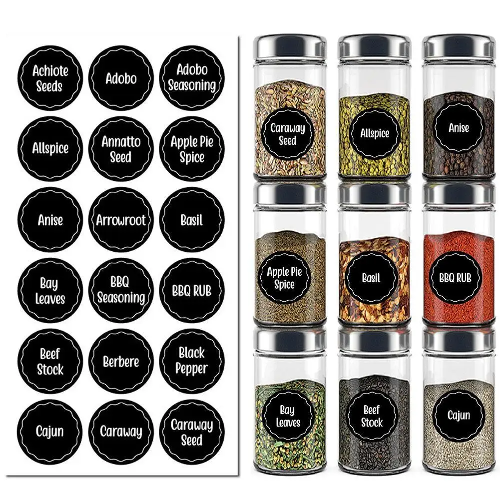 Spice Label Stickers Kitchen Jars Bottle Container Label Different Food Clear Stickers for Can Storage Box Item Mark 144pcs