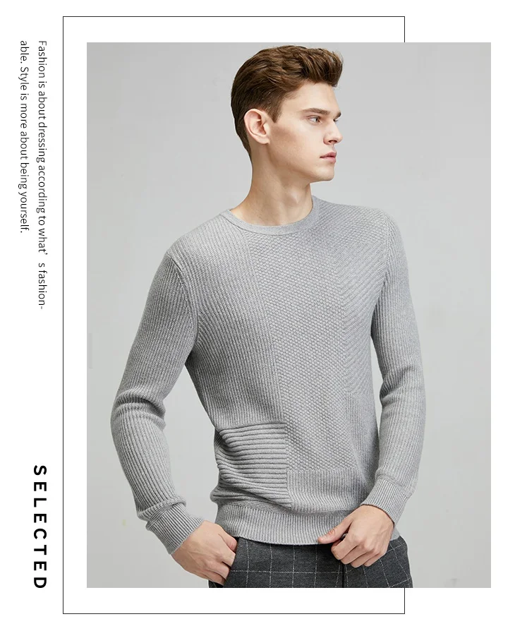 Отборный мужской зимний рельефный пуловер Одежда круглый свитер с вырезом с длинными рукавами вязаный S | 419424549